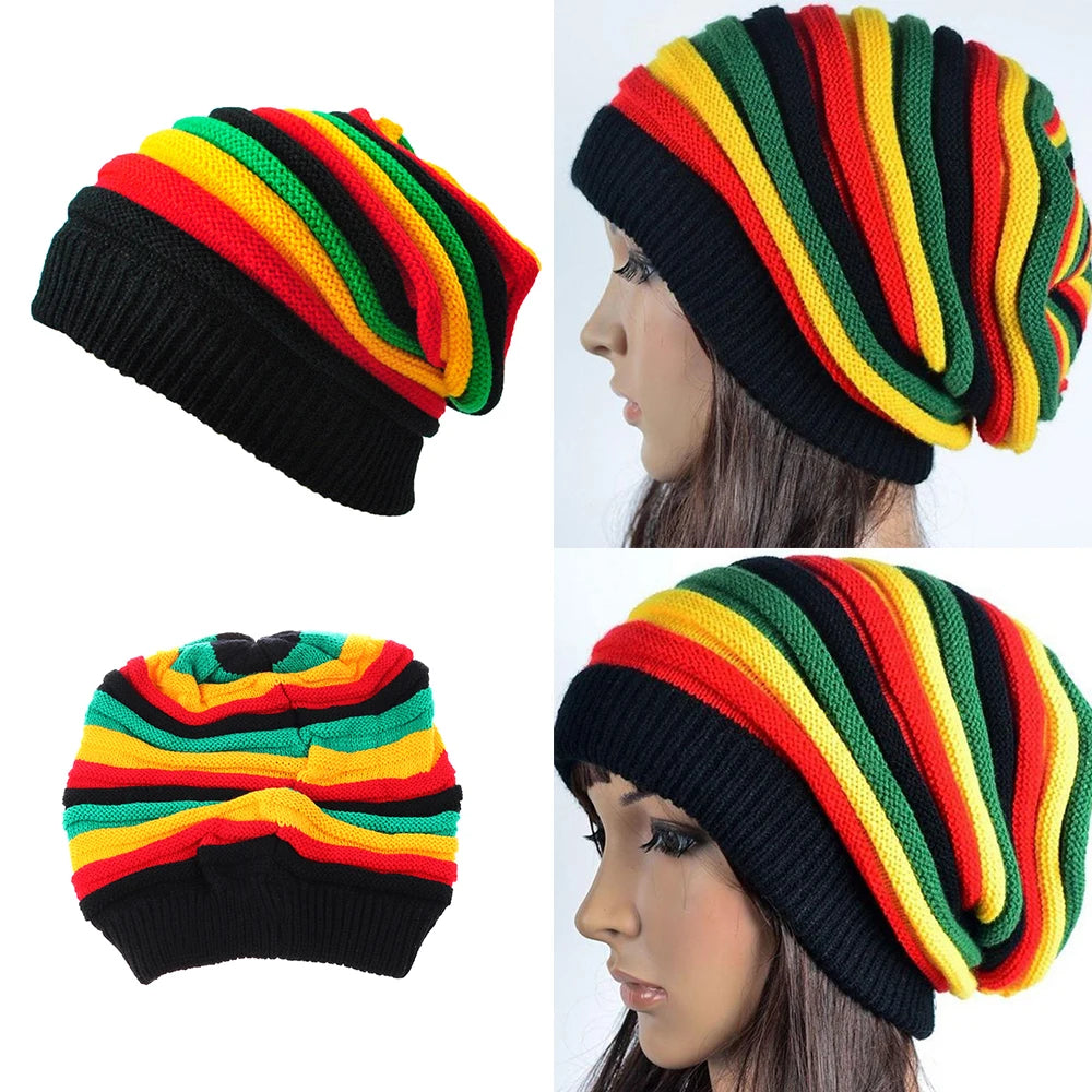 Reggae Winter Warm Hat Jamaica Slouch Beanie Winter Warm Hat Beret Cap Winter Reggae Baggy Sombrero De Rayas De Colores