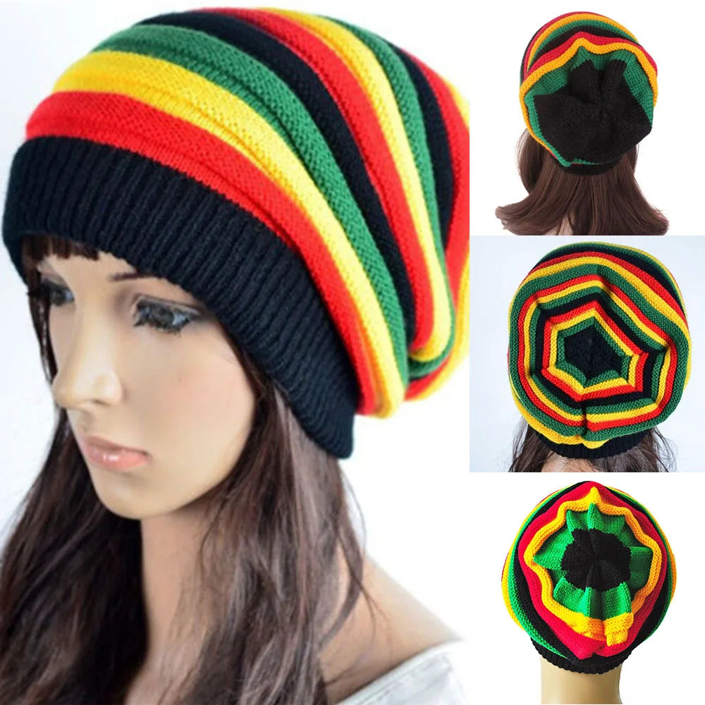 Reggae Winter Warm Hat Jamaica Slouch Beanie Winter Warm Hat Beret Cap Winter Reggae Baggy Sombrero De Rayas De Colores