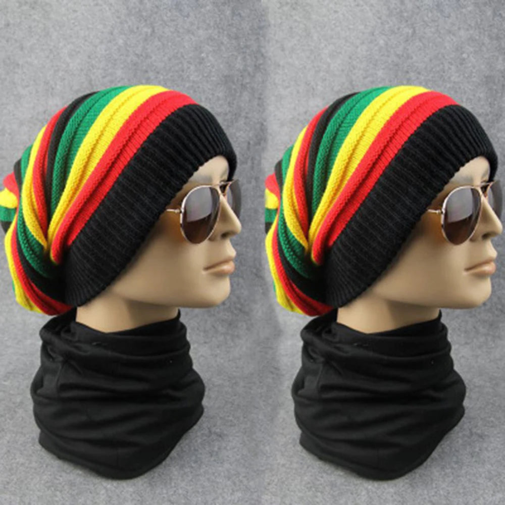 Reggae Winter Warm Hat Jamaica Slouch Beanie Winter Warm Hat Beret Cap Winter Reggae Baggy Sombrero De Rayas De Colores