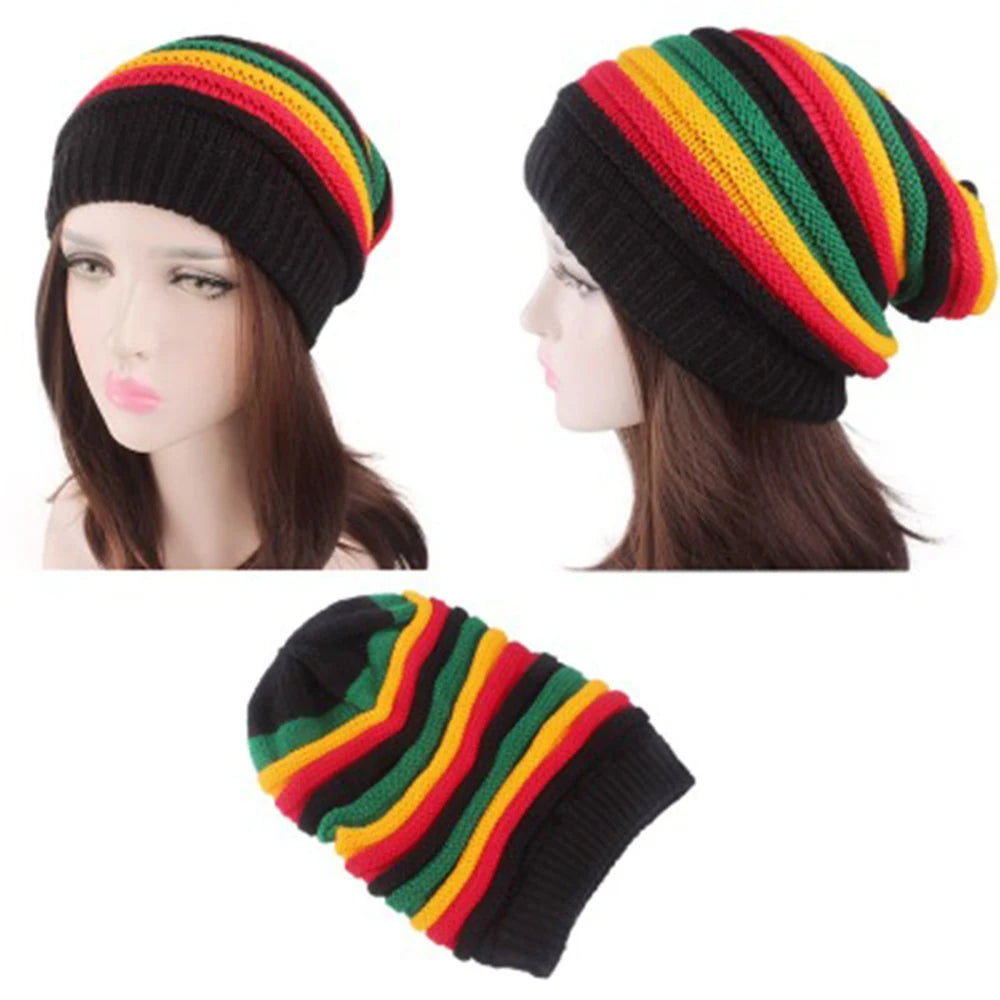 Reggae Winter Warm Hat Jamaica Slouch Beanie Winter Warm Hat Beret Cap Winter Reggae Baggy Sombrero De Rayas De Colores