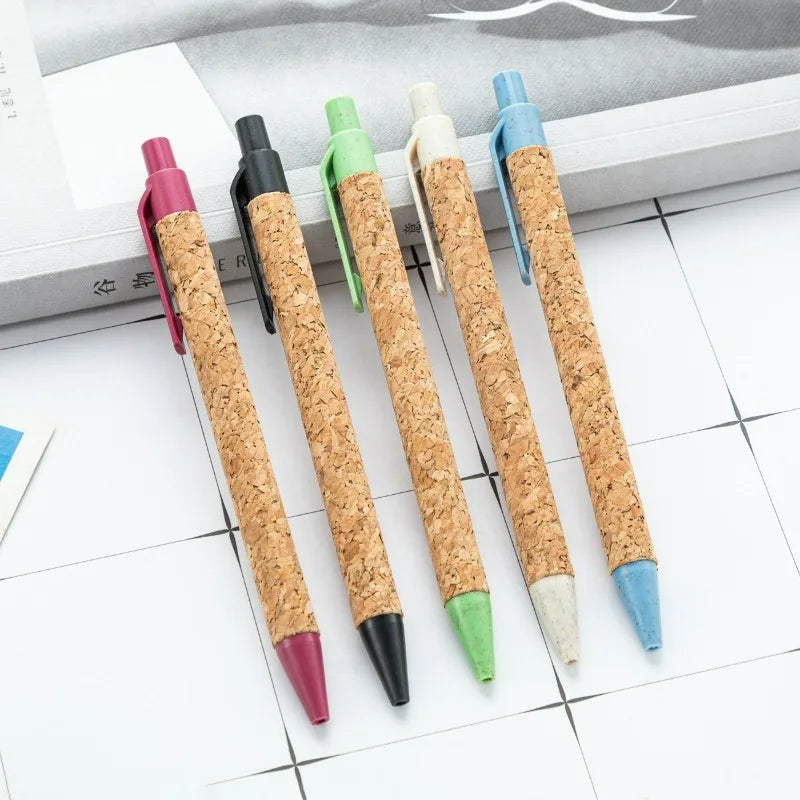 Wood grain 2PC plastic pen wheat straw cork press fashion trend ballpoint pen