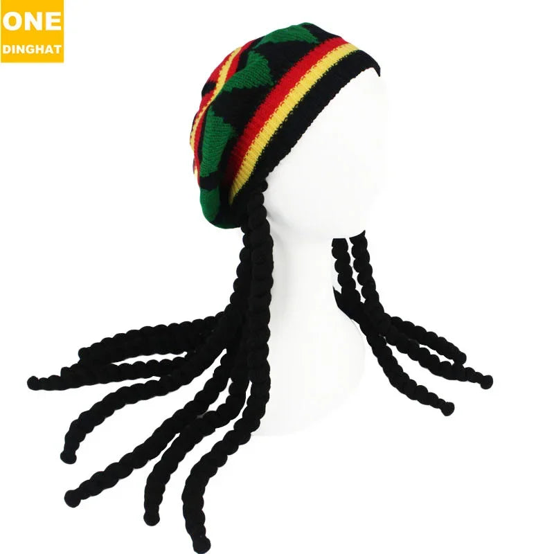 Reggae Fashion Cap Knitted Wig Braid Hat Unisex Jamaican Bob Marley Rasta Beanie Winter Dreadlocks Reggae Czapka Zimowa