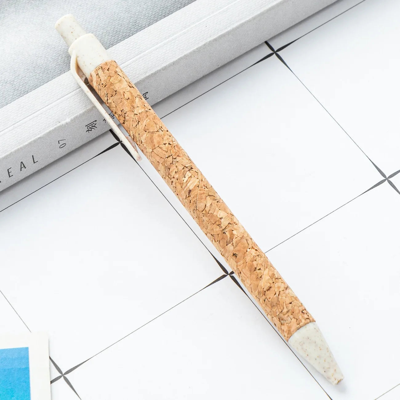 Wood grain 2PC plastic pen wheat straw cork press fashion trend ballpoint pen