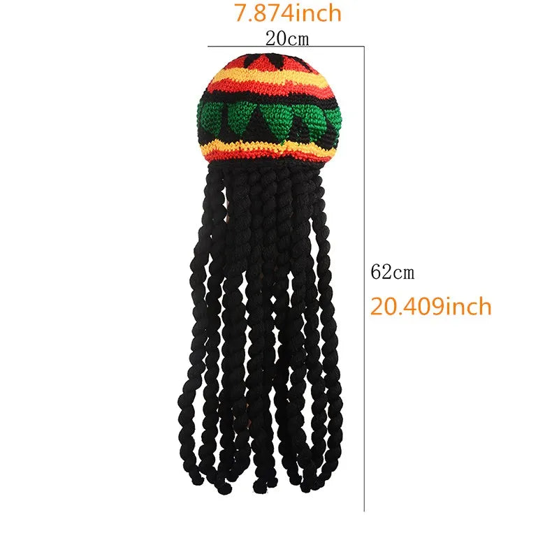 Reggae Fashion Cap Knitted Wig Braid Hat Unisex Jamaican Bob Marley Rasta Beanie Winter Dreadlocks Reggae Czapka Zimowa