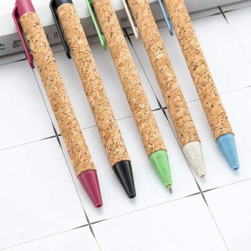 Wood grain 2PC plastic pen wheat straw cork press fashion trend ballpoint pen