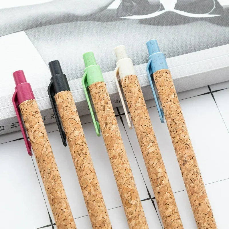 Wood grain 2PC plastic pen wheat straw cork press fashion trend ballpoint pen