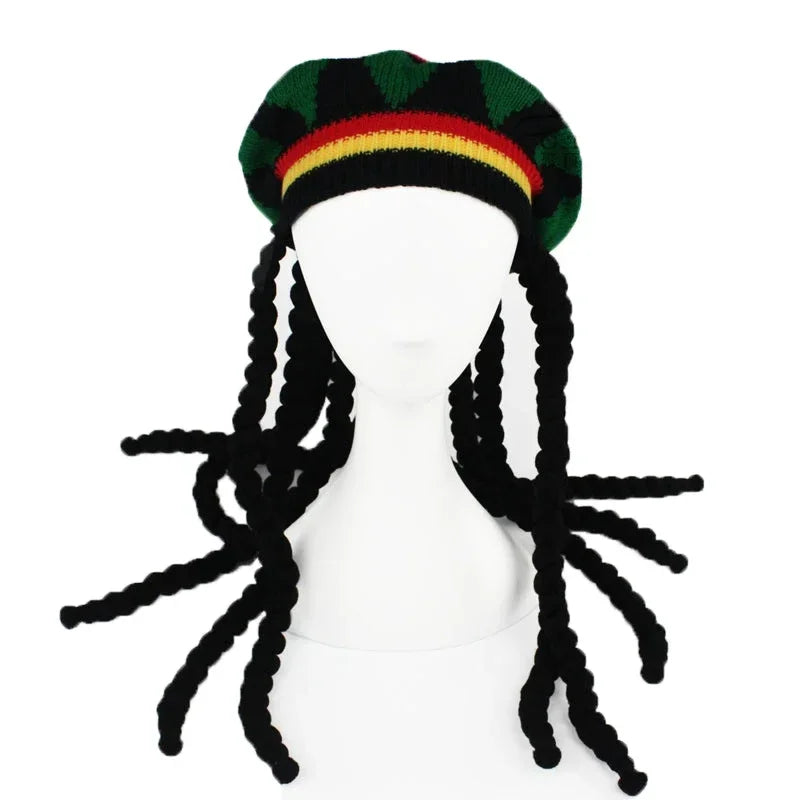 Reggae Fashion Cap Knitted Wig Braid Hat Unisex Jamaican Bob Marley Rasta Beanie Winter Dreadlocks Reggae Czapka Zimowa