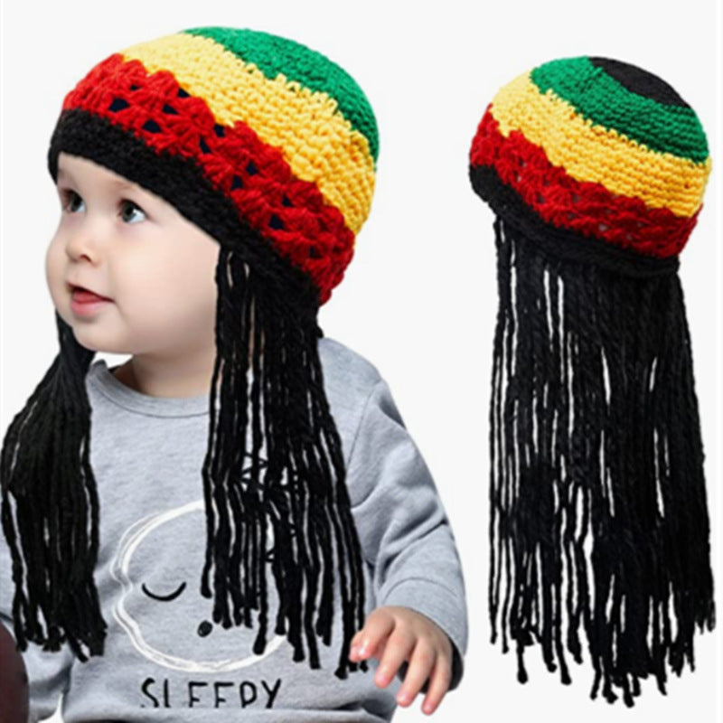 Halloween Jamaica Reggae Children Woolen Cap Handmade Knitted Rainbow Striped Festival Funny Wear