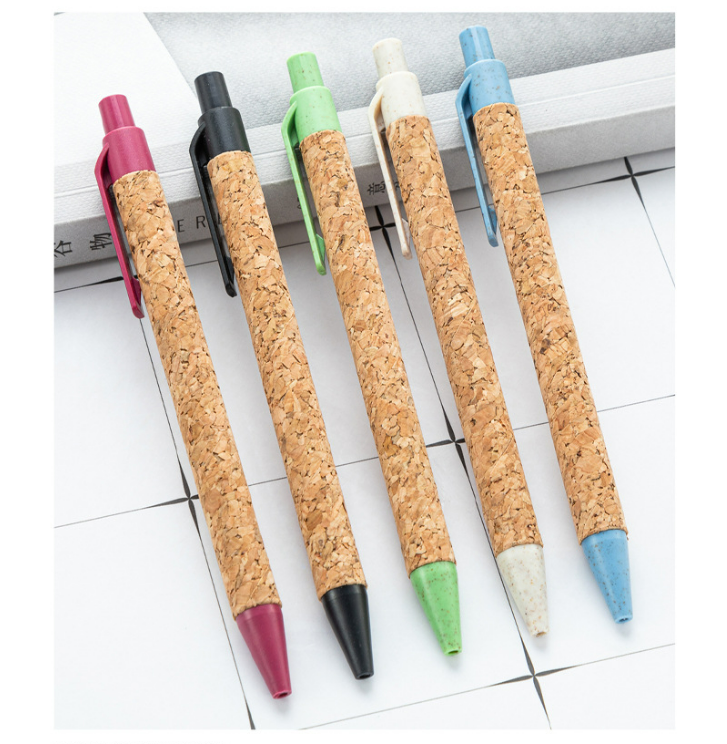 Wood grain 2PC plastic pen wheat straw cork press fashion trend ballpoint pen